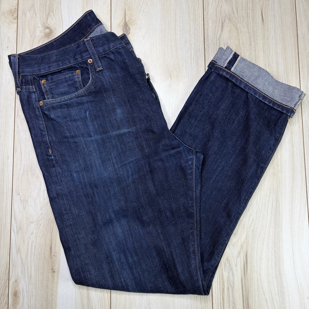 Outerknown Selvedge Denim S.E.A. Jeans Mens 36x33 Straight Buttonfly Dark Blue
